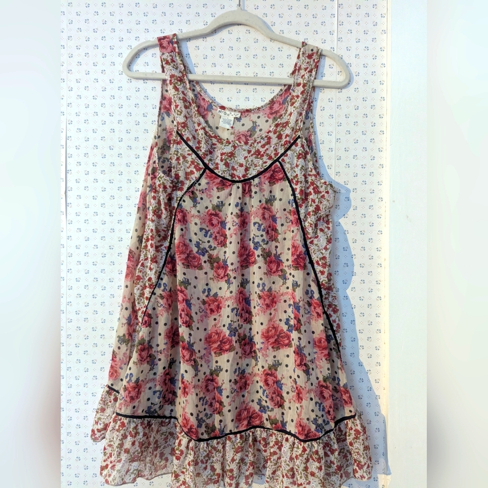 Myth Floral Sheer L Top Y2K Ruffles Loose Layer Boho Fairy Festival Granola